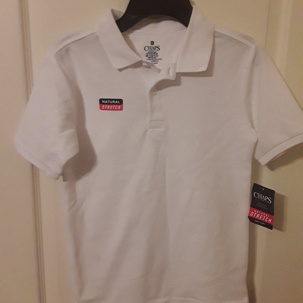 NWT Boys White CHAPS Uniform Polo - Size 10/12